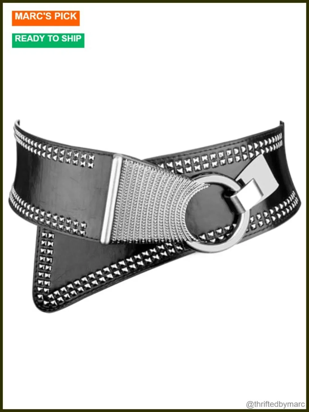 Wide Elastic Studded Punk Belt for 80s Retro Dresses